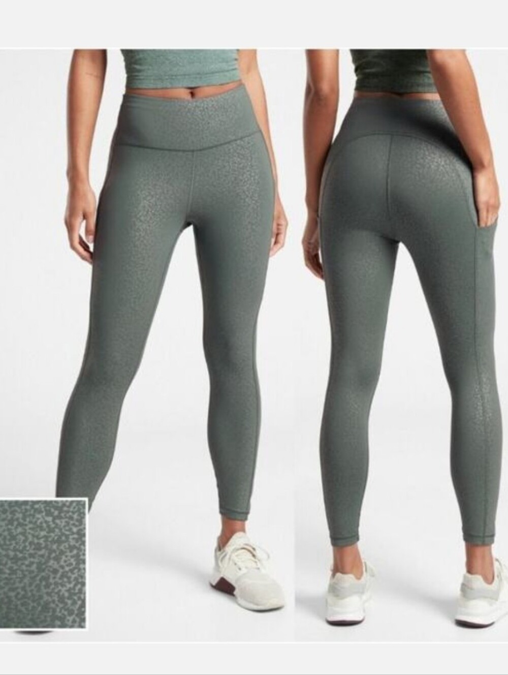Athleta Ultimate Stash Pocket Embossed 7/8 Tight Size 2X Blue Green Speckle